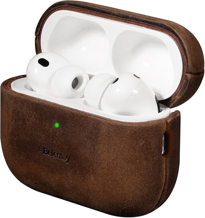 Belemay Handcrafted Crazy Horse Leather Case for AirPods Pro 3rd Gen (2025), Vintage Aesthetic, Two-Tone Effect, Unique Patina, Compatible with MagSafe, Compatible with Airpods Pro 3, Rustic Brown