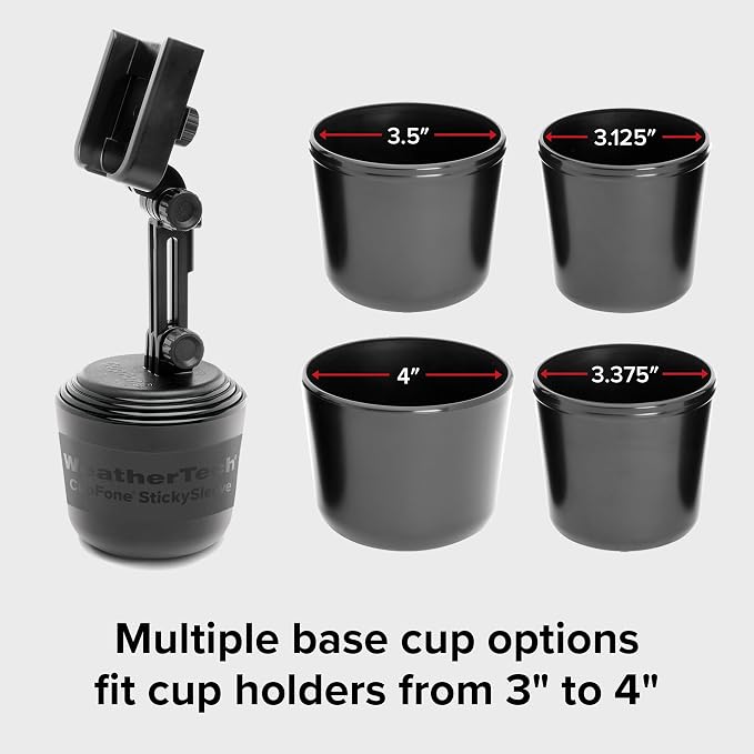 WeatherTech CupFone with Extension – Adjustable, Universal Cup Holder Cell Phone Mount Car & Truck Accessory – Best Design for iPhone & Smartphone Charging – Silver Metal Knobs