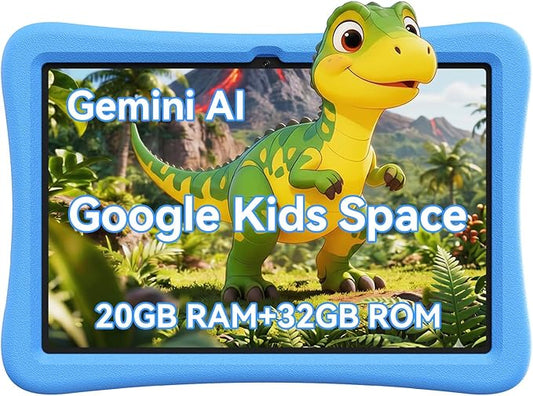 SVITOO Kids Tablet 10 Inch, Android Tablets Toddler Tablet with Parental Controls, 20GB Ram 32GB ROM 1TB Expandable, Dual Camera, 6000mah WiFi 6, Shockproof Eva Case Blue
