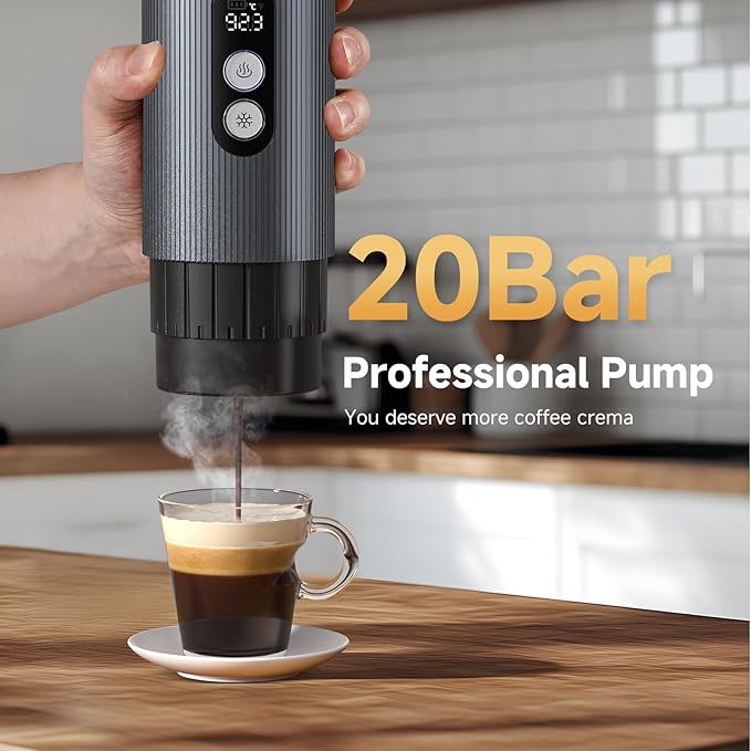 AMZCHEF Portable Coffee Maker Rechargeable w/ 9000mAh Battery, 2-in-1 Travel Espresso Maker for Ground/NS Capsules, Car Espresso Machine Self-Heating for Camping, RV, Hiking, Office