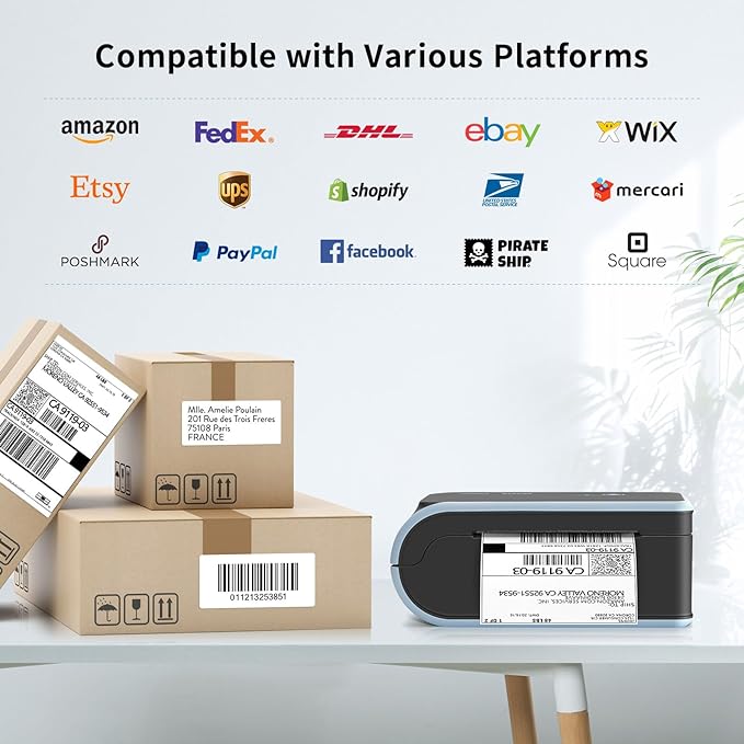 JADENS Bluetooth Thermal Label Printer, Wireless with Built-in Paper Bin | Compatible with iOS, Android, Windows, Mac, Chromebook, Widely Used for Etsy, Shopify, USPS