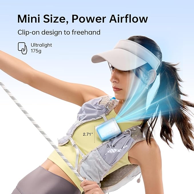 JISULIFE Portable Neck Fan, 100 Adjustable Speeds, 40000 RPM Cooling, Mini Personal Wearable Fan, 4500mAh USB Rechargeable, 16H Runtime, LED Display - Gifts for Outdoor, Travel, Camping, Summer (Blue)