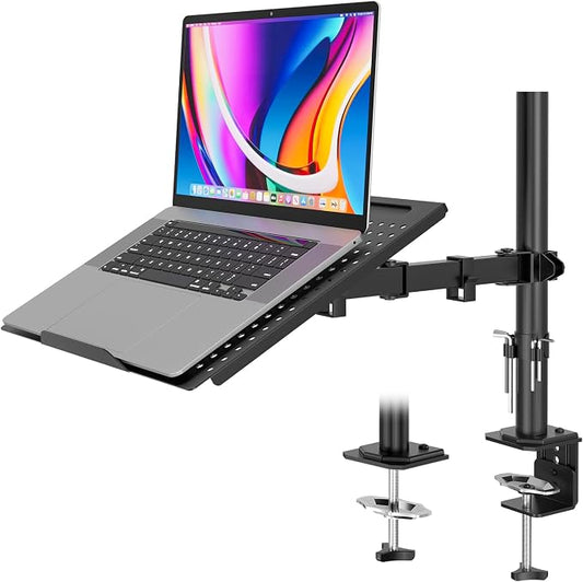 Redbat Laptop Arm for Desk, Fully Adjustable Monitor Arm with Vented Tray for 13" to 32" LCD Screens and Notebook up to 17", Holds up to 22lbs, VESA 75/100 Compatible, Dual Mounting Options