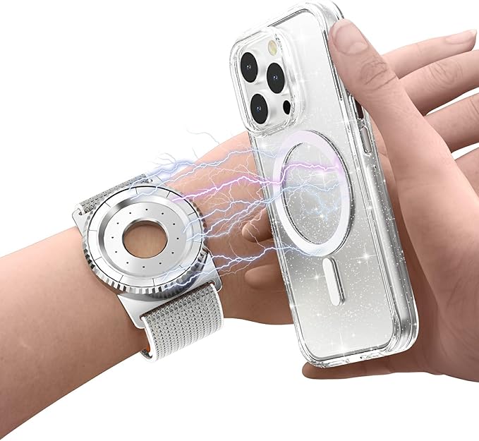 BAISRKE Magnetic Running Armband for MagSafe Case - 360° Rotatable Phone Grip with Adjustable Scent Compartment & Detachable Lanyard Compatible iPhone/Android (Gray & Silvery)