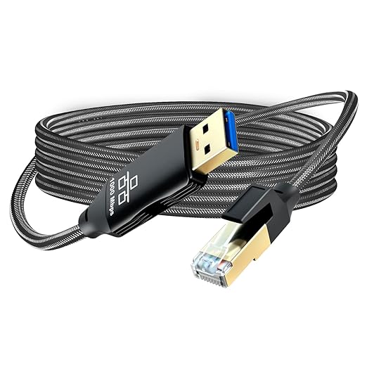 USB to Ethernet Cable 3Ft,USB 3.0 Male to RJ45 Serial Adapter Directly Connected, Compatible with Laptop, PC, MacBook, Switch, Windows, macOS, Linux(3Ft/1M)