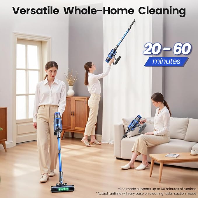 V25 Cordless Vacuum Cleaner, 680W 60Kpa Powerful Stick Vacuum with Dust Sensor, Digital Display, 4000mAh Rechargeable Battery up to 60Mins, Versatile for Pet Hair, Floor, Carpet (Navy)