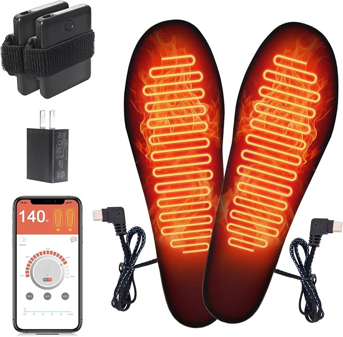 App-Controlled Heated Insoles for Men & Women, Rechargeable 5000mAh Battery, 4 Custom Heat Settings, Foot Warmers for Skiing, Hunting, Winter Work (S (3.5-7.5))