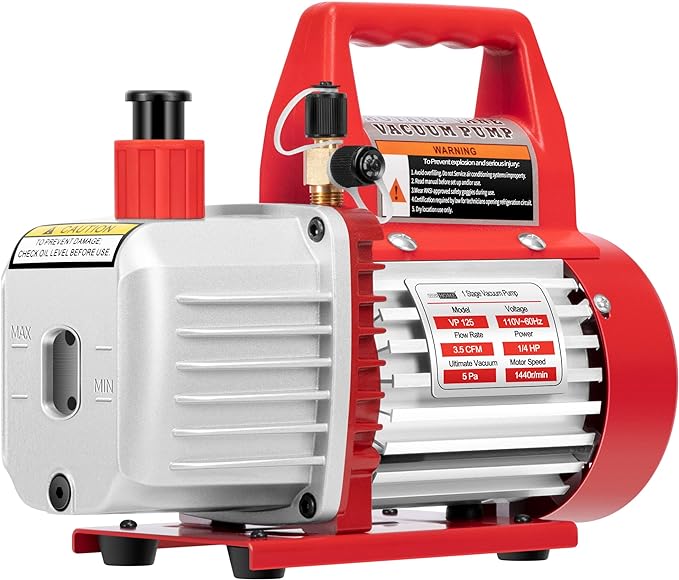 VIVOHOME 110V 1/4 HP 3.5 CFM Single Stage Rotary Vane Air Vacuum Pump with Oil Bottle, Red