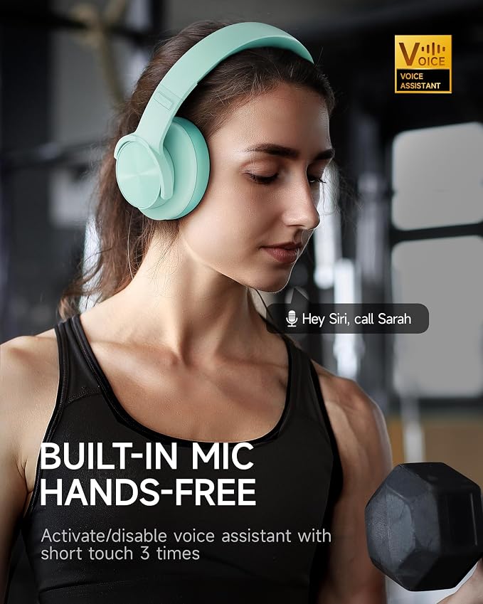 Picun B8 Bluetooth Over Ear Headphones, 120H Playtime with 3 EQ Modes, Low Latency, Hands-Free Calls, Deep Bass for Travel, Home, Office & PC (Cyan)