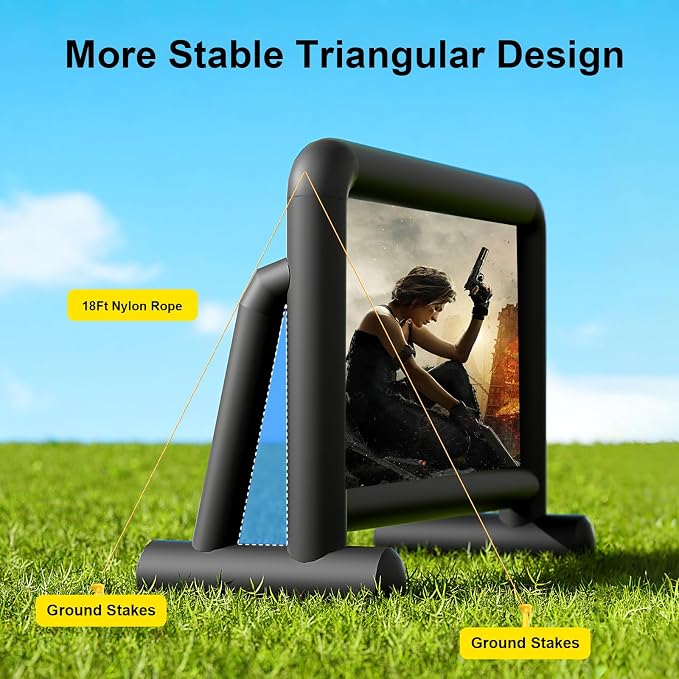 Inflatable Projector Screen 16Ft Outdoor Inflatable Movie Screen with Air Blower Storage Bag, Dual Sided Projection, Easy Set Up Blow Up Screen for Outside Backyard Movie Night, Pool Party