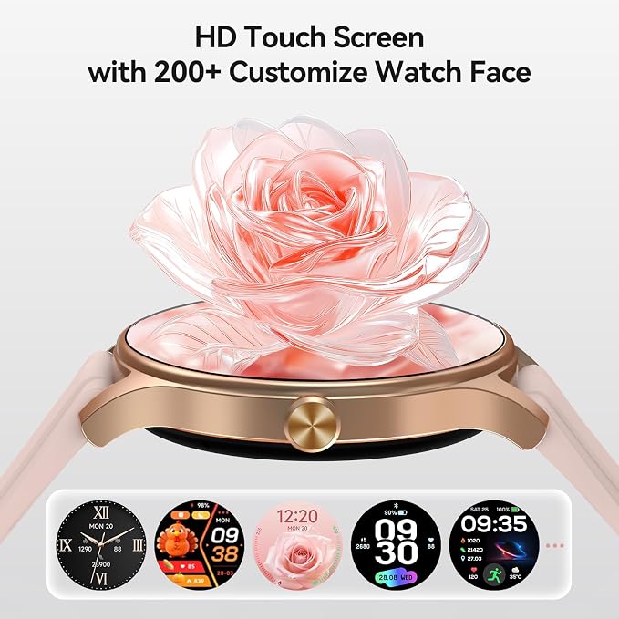Smart Watch for Women Android iPhone, 1.27'' HD Fitness Tracker with Bluetooth Call & Answer, IP68 Waterproof, Heart Rate/SpO2/Sleep Monitor, Built-in AI Voice, 105+ Sports Modes (Gold)