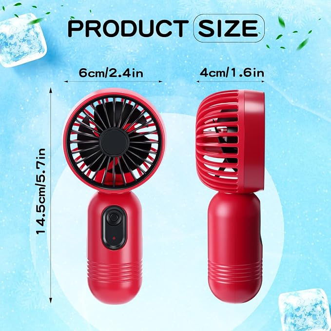 Rossesay 6 Pcs Mini Portable Fan Bulk Cute Handheld Lightweight Small Little Personal Hand Eyelash Fan 3 Speeds USB Rechargeable for Women Men Indoor Outdoor Makeup Travel (Red)