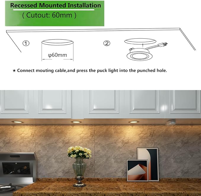 Smart Puck Lights LED Under Cabinet Lighting 2700k-6500k Dimmable Works with Alexa,Google Home,APP & Remote,12V,2W/pc,Recessed Kitchen Lamp Plug In for Counter,Display Shelf,2.5Inch Cutout,6pcs,Sliver