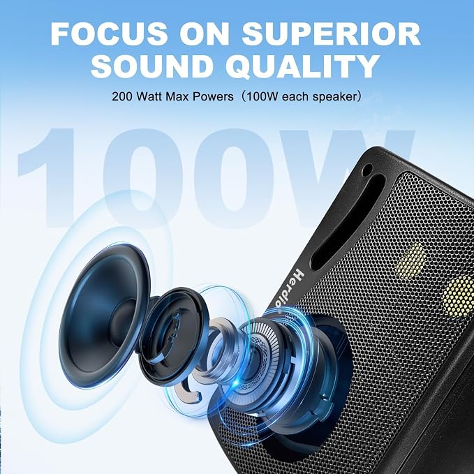 Herdio 3.5" 200W Outdoor Bluetooth Speakers, IP44 Waterproof Rating and Be Able to Wireless Multi-Connection Up to 20 Units for Patio/Porch/Balcony (Black, 2-Pack)