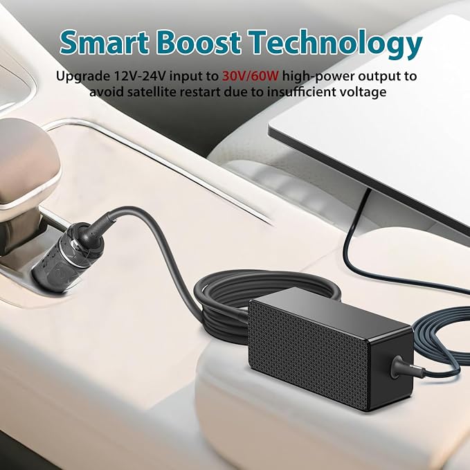 Starlink Mini 12V Car Adapter with Step Up Converter, Starlink Mini Power Cable 12V-24V Input 30V 2A Output Cigarette Lighter 12 Volt Car Charger, IP67 Waterproof Design for Trucks/RVs/Boats