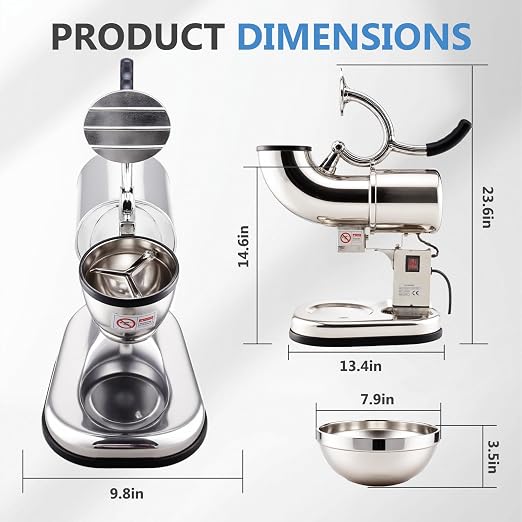 Electric Ice Shaver 300W Snow Cone Maker Machine 440lbs/hr Shaved Ice Machine Stainless Steel Kitchen Electric Ice Crusher with a Free Ice Pick and Ice Cube Tray