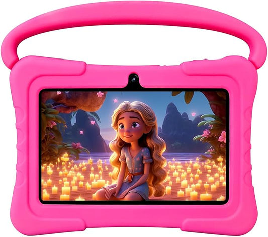 7 inch Kids Tablet with Case,32GB Toddler Tablets Android 13 with WiFi,Dual Camera,Education,Games,Kids Software Pre-Installed,Computer Tablet PC with Age Filters,Parental Controls(Pink)