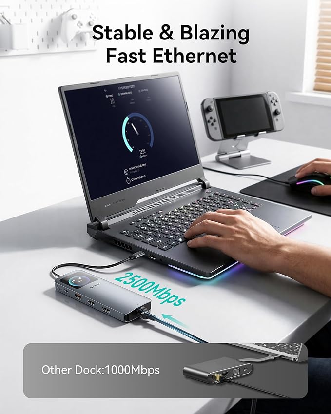 MOKiN LCD USB C Docking Station Dual Monitor, 12 in 1 Laptop Docking Station Dual HDMI with 8K@30Hz, PD 100W, 2500Mbps, 5 * 10Gbps USBA/C 3.1, SD/microSD Card Reader, USB C Adapter for HP/Dell/Lenovo