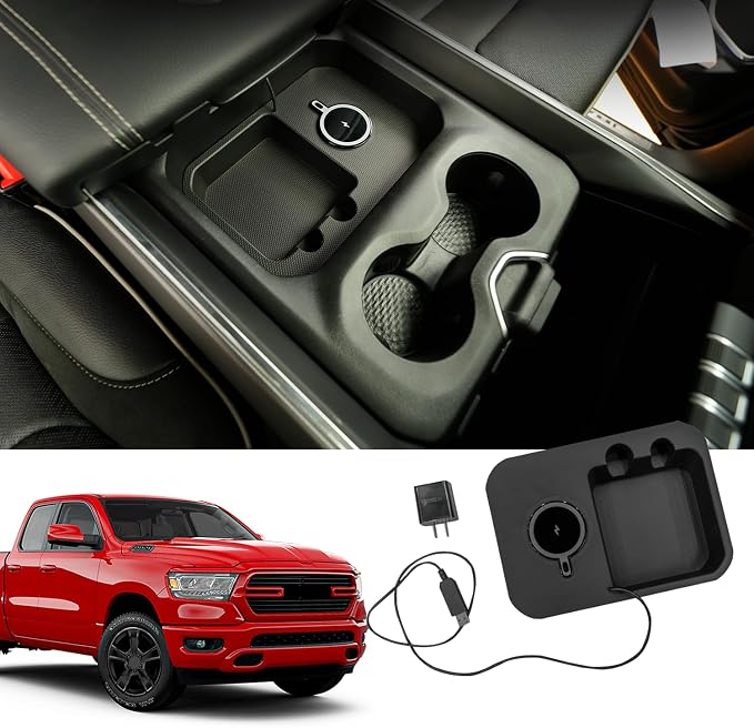 Xipoo Wireless Charger Compatible with 2019-2024 Dodge Ram Magnetic Fast Charging Wireless Charging Tray Pad Replacement for 2019-2024 Dodge Ram Accessories (Magnetic Style)