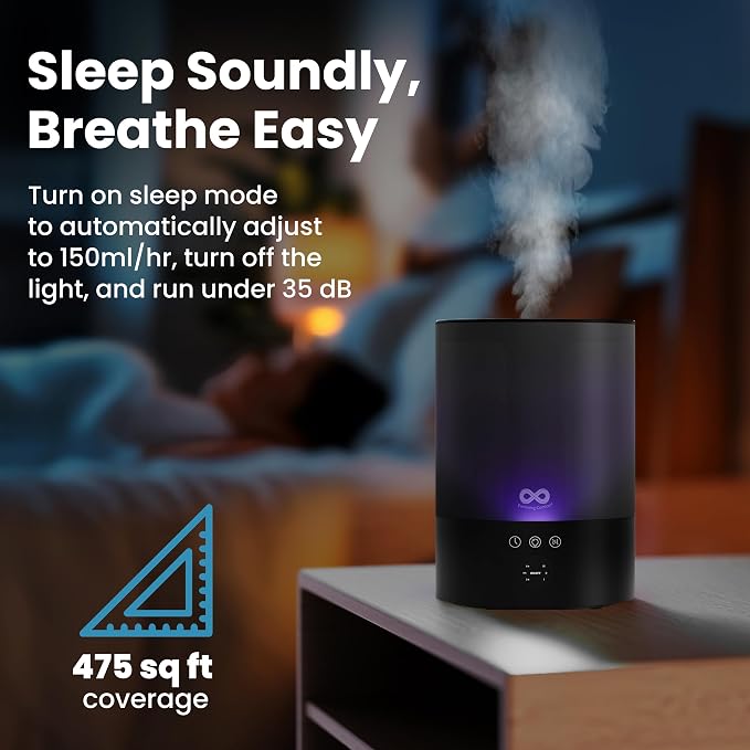 Everlasting Comfort 2.5L Top Fill Humidifier for Bedroom – Quiet, Easy to Fill & Clean, 24HR Runtime, Night Lights, Timer, Ultrasonic Cool Mist, Auto Shut-Off for Indoor Use - Black