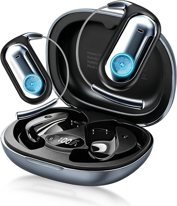 Open Ear Earbuds AI Translation Earbuds Real Time Open Ear Headphones Wireless Bluetooth 6.1 Audifonos Traductores Inglés Español 96H Playtime Language Translator Earbuds for Meeting Learning