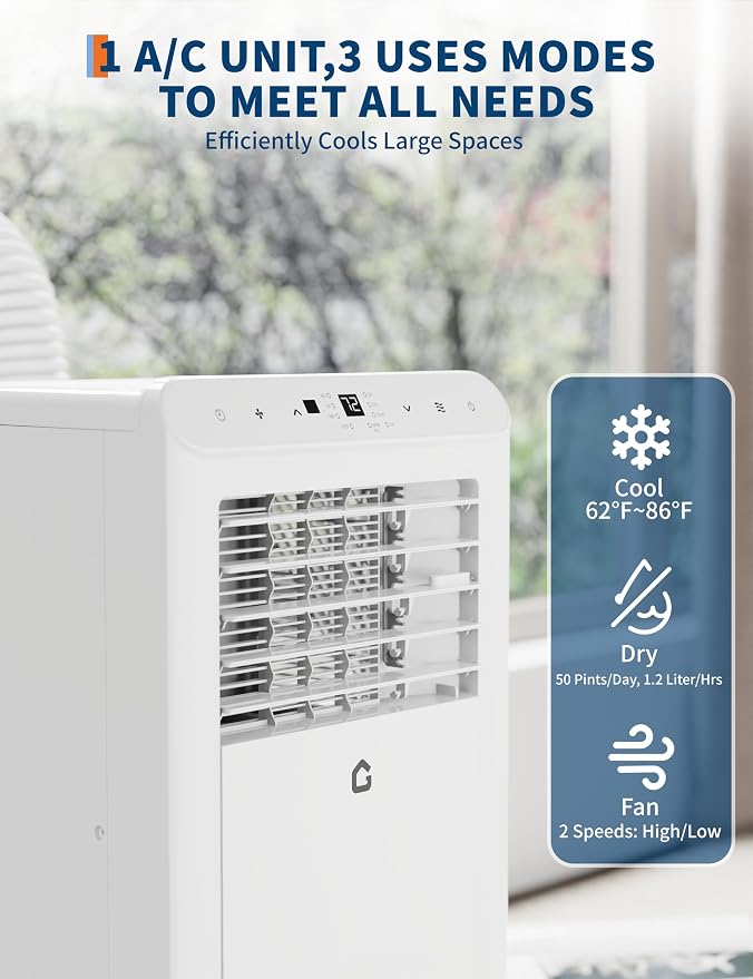 8,000 BTU Portable Air Conditioner, 4-In-1 Portable AC Units for Rooms with Fan, Dehumidifier, Cools Up to 350 Sq.Ft. Room Air Conditioner, Remote, Auto Swing, Quite Opration, Timer, White Top