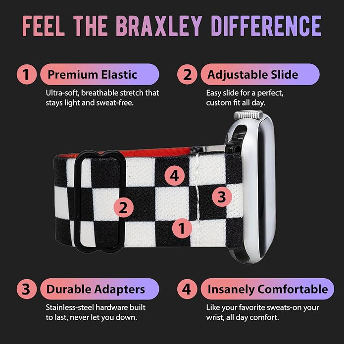 Braxley Bands for Apple Watches - Stretchy and Washable - Adjustable with Apple Watch Bands for Women & Men - Compatible with Apple Watch Series SE Ultra 9 8 7 6 5 4 3 2 1