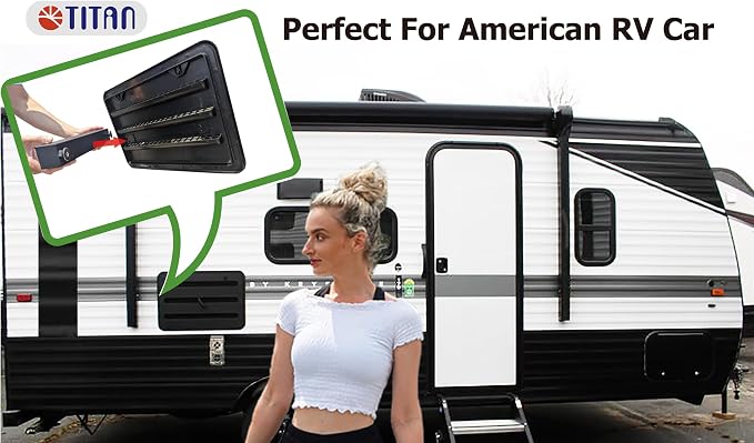TITAN 12V DC RV Fridge Ventilation Cooling Fan, Perfect Shape For American RV Side Vents, Easy installation, Adjustable Temperature Settings, IP55 Waterproof TTC-SC60(A)