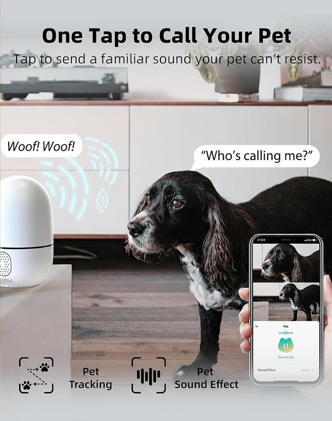 VIRTAVO XD1 Indoor Pet & Baby Camera, No Subscription Required, Dual-Lens 360° PTZ, Motion Tracking, 2-Way Audio, Night Vision, Cloud/SD Storage, Phone App, WiFi, 2-Pack,Power Adapter Included