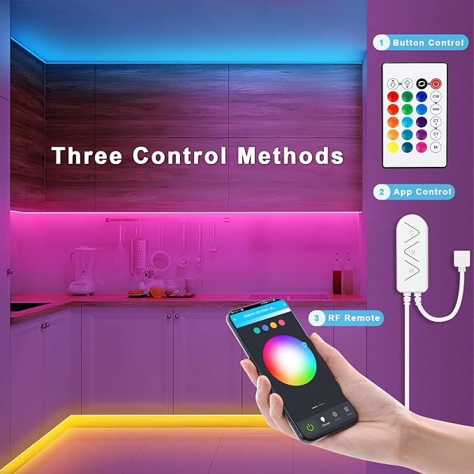 Tatazone RGBWW Bluetooth LED Strip Lights, 65.6ft Tunable White 3000K to 6500K+RGB Led Light Strips, Music Sync Color Changing Indoor LED Rope Lights for Cabinet, Bedroom,2 Roll of 32.8ft