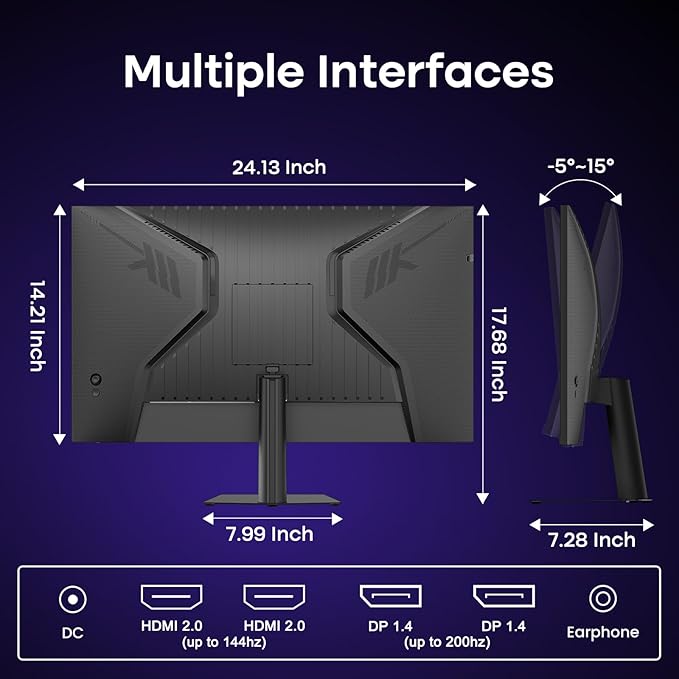 Amzfast 27 Inch 200Hz WQHD (2560 x 1440) Fast IPS Gaming Monitor, Built-in Speakers, 1ms G-SYNC Compatible, HDR400, 132% sRGB, 96% DCI-P3, VESA 100x100, HDMI 2.0 x 2 & DP 1.4 x 2, AMZG27F5Q