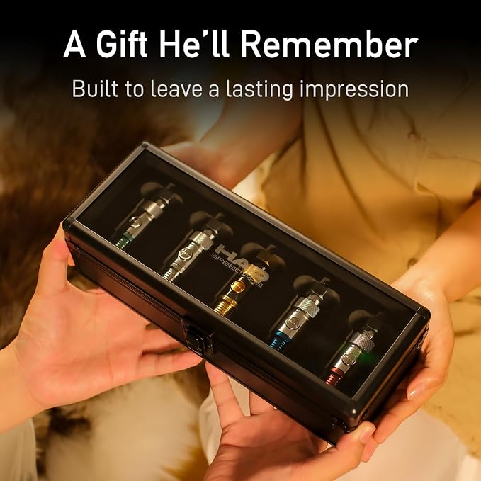 5-Piece Spark Plug Electric Arc Lighter Gift Set for Men, Rechargeable Flameless USB-C Metal EDC Gear with Presentation Case, Mechanical Gift for Car Guys