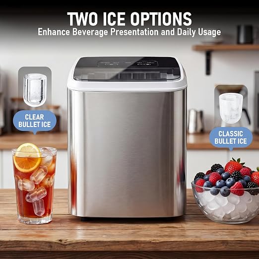 Countertop Ice Maker 26LBS per Day,9 Ice Cubes in 6 Mins,Self-Cleaning Portable Ice Machine with 2 Bullet Types for Kitchen, Camping, RV, and Party