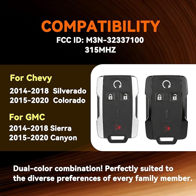 Key Fob Replacement for Chevy Silverado 1500 2014 2015 2016 2017 2018 GMC Sierra 2015-2020 GMC Canyon Chevy Colorado Simple Remote Fob DIY Kit M3N 32337100