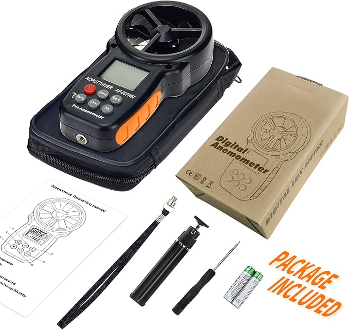 Digital Anemometer Barometer Pressure Gauge for Wind Speed Temperature/Humidity/Dew Point/Wind Chill/Altimeter Barometer with Backlight MAX MIN AVG AP-007WM