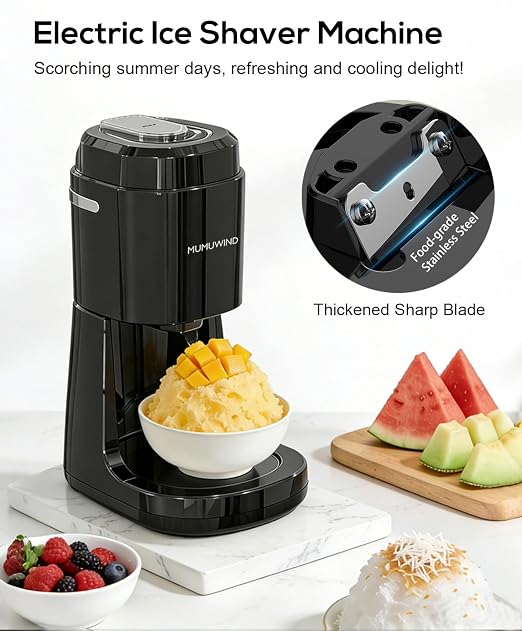 Shaved Ice Machine for Home, Electric Ice Shaver Machine with 2 Ice Cups, Ice Shaving Machine,Snow Cone Machine, Ice Crusher Snowcone Maker for Kids Birthday Party, House Warming Gifts (Black)