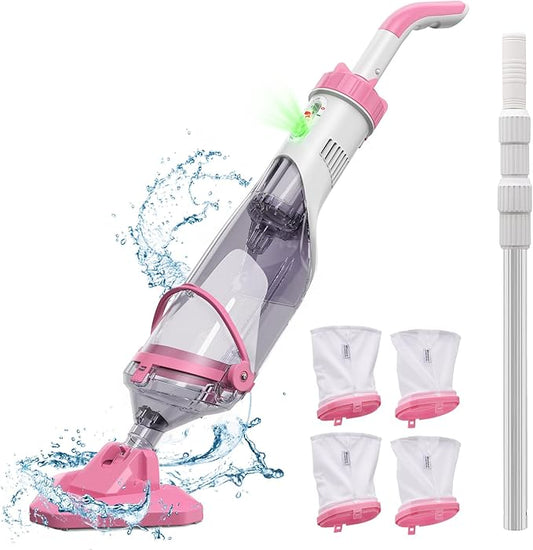 Enhulk Pool Vacuum for Above Ground Pool with a Telescopic Pole, Running time up to 1H, Handheld Rechargeable Pool Cleaner with Powerful Suction up to 18.5 GPM, Ideal for Leaves & Debris, PC10 Pro