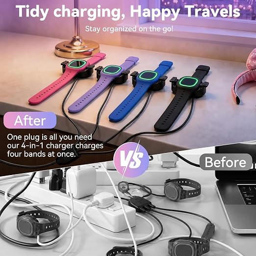 4 Port Magic Band Charger Charging Station Compatible with Disney Magic Band+ Plus, Multiple 4-in-1 MagicBand+ Charger for Multi MagicBand Plus,90 Min Full Charging for Disneyland Family Accessories