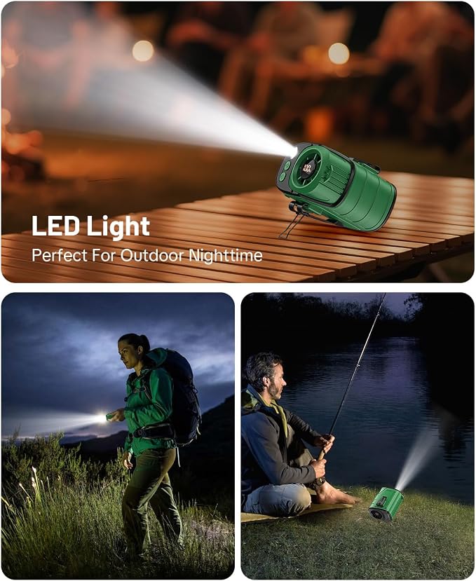 W & O Portable Fan Rechargeable,Personal Waist Clip on fan 4 Speeds & Flashlight Hands-FreeHanging Neck Fan, 20H Cooling For Outdoor Camping Travel(Green)