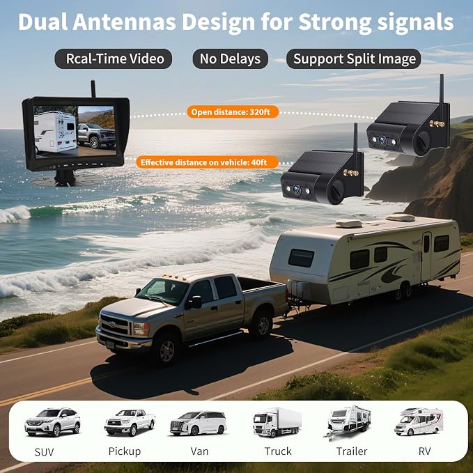 Solar Magnetic Wireless Backup Camera, 7 Inch Portable Installation RV Backup Camera, 1080P HD Rear View Camera, Rechargeable 7'' Monitor Kit for Car, IR Night Vision, 150° Wide Angle, DIY Guide Lines