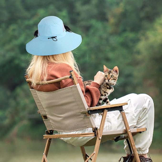 Outdoor Solar Powered Fan Hat for Men Women Breathable Wide Brim Hat with 2 Fans UPF 50+ Fishing Hat Beach Bucket Sun Hat