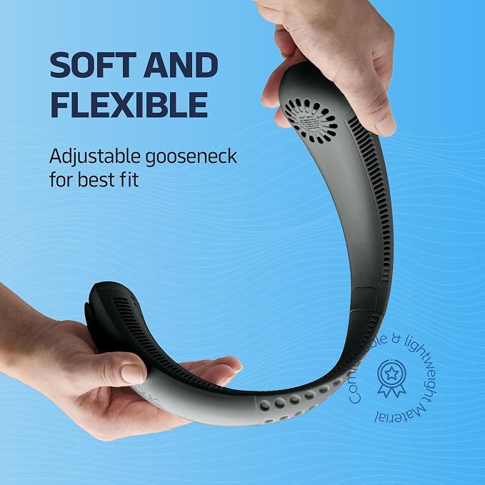 NEXAIR Portable Neck Fan Hands Free Cooling Lightweight Bladeless Neck Fan, 3 Speeds, 2400mAh Battery, 5H Runtime Black