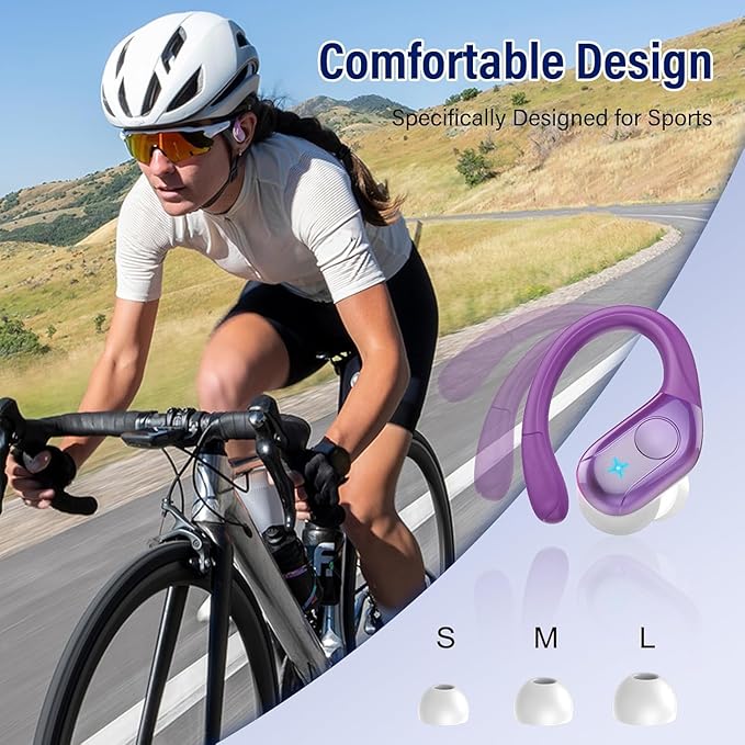 Qecnato Wireless Earbuds Bluetooth 5.4 Headphones 75H Stereo Deep Bass Sports Over Ear Buds with Earhooks, LED Display Bluetooth Earbuds with 4 ENC Mic, IP7 Waterproof Earphone for Running,Dark Purple