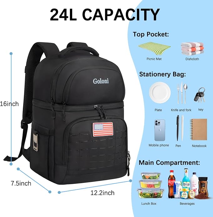 Goloni 40L Insulated Cooler Backpack, Leakproof Lightweight Soft-Sided Cooler with Cooler Compartment
