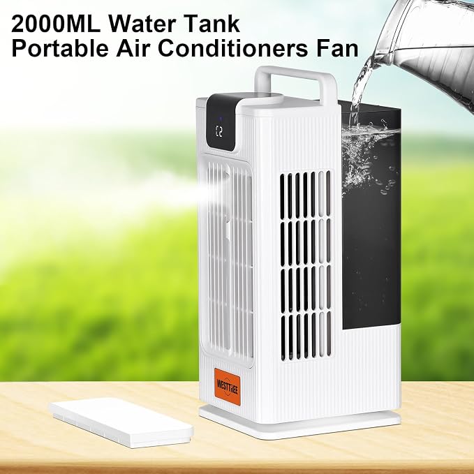 WESTTREE 14inch Portable air conditioners Misting Fan,120°Oscillating mini Air Conditioner,Desk air 3 Level Humidify 4 Speeds, 7 RGB Color Night Lights Desktop Portable Air Conditioners for Bedroom
