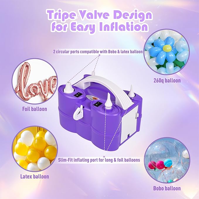 Electric Balloon Pump, Portable Electric Balloon Blower Machine Balloon Air Pump Dual Nozzle 110V 600W Balloon Inflator for Party Decorations