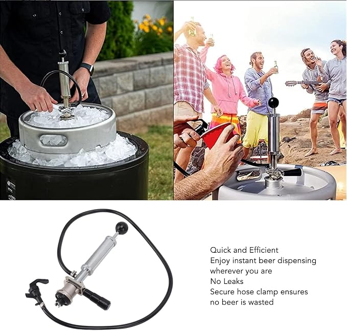 Stainless Steel Beer Keg Pump 4Inch Portable Tap - Manual Hand Pump for Homebrew Kegerator Outdoor Party Bar Restaurant Wedding with Hose Clamp(Type S)
