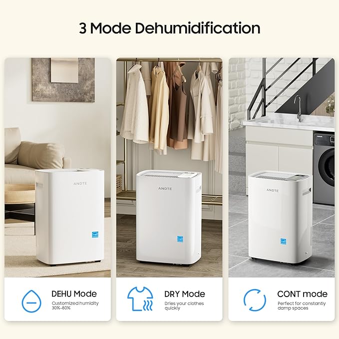 5500 Sq.Ft Dehumidifier for Basement with Drain Hose, ANDTE 80 Pints Smart Compressor Dehumidifiers for Home Large Room, Bathroom, Intelligent Humidity Control, Touch Control Panel, Auto Defrost