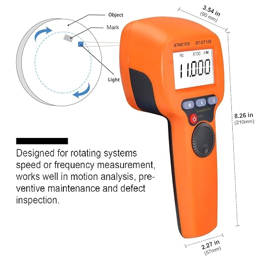 BTMETER Handheld Stroboscope 60~99999 RPM, Digital Strobe Light Tachometer BT-DT10S, Estroboscopio Non Contact Motor Engine Speed Analyzer Measure Hz Velocity w/High Accuracy 0.001%