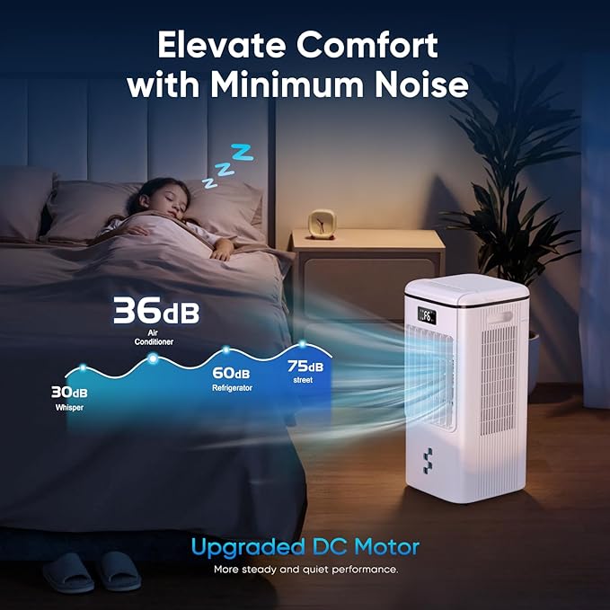 4-in-1 Evaporative Air Cooler, Portable Air Conditioner & Swamp Cooler with 3 Speeds & 4 Modes, 2-Gal Water Tank, Remote and Touch Control, Low-Noise for Indoor Daily Use